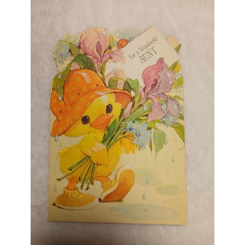 Vintage Aunt Easter Card Hallmark Duck 2ith Flowers Unmarked W/envelope - Picture 3 of 5